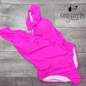 Blooming Jelly Ruffle Shoulder Tummy Control One Piece Swimsuit Size L